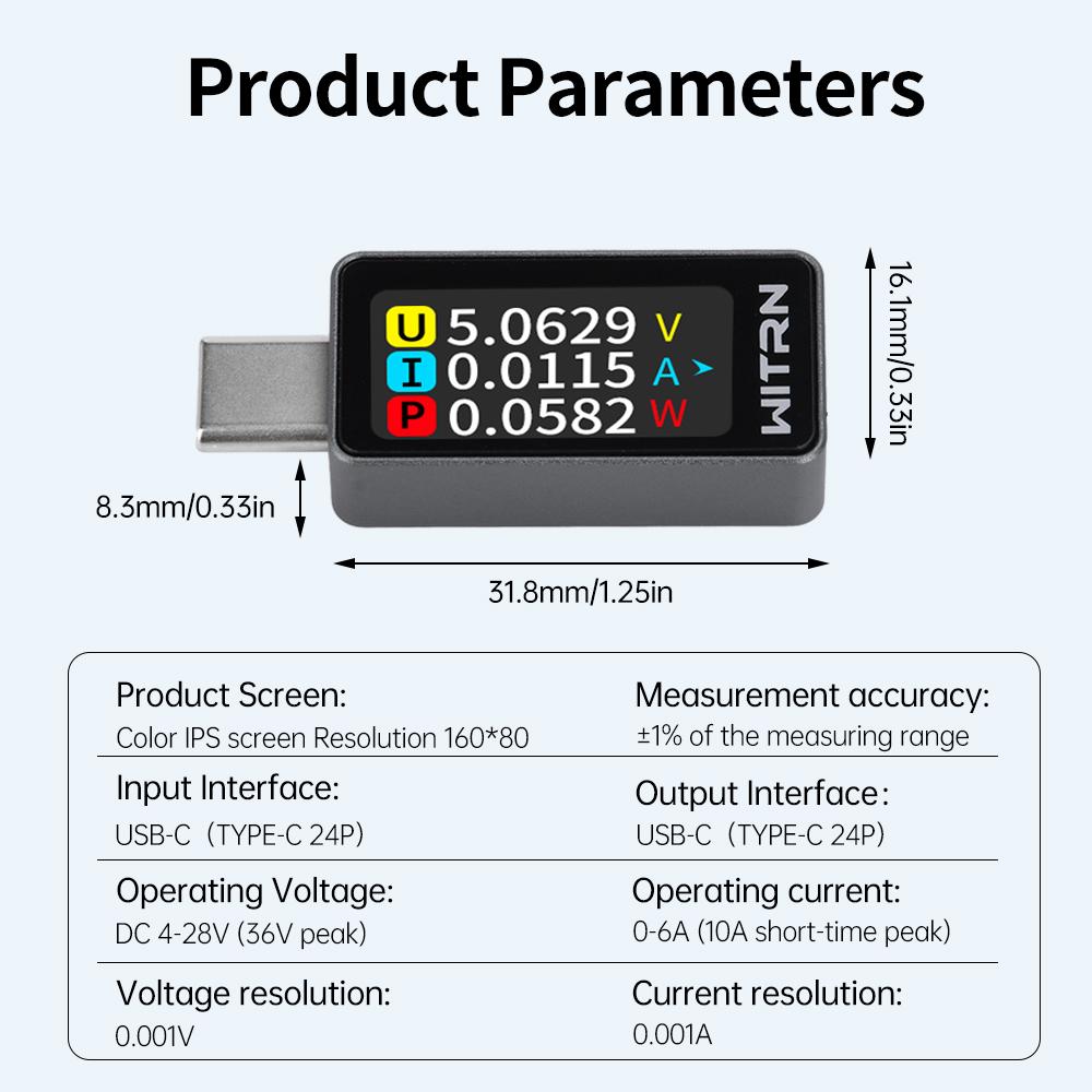 IPS Real Time Voltages and Current Readout Meter Module USB Type- C Interface for Battery Performances Analysis
