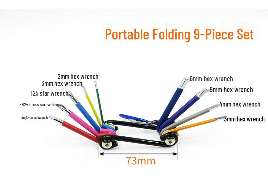 Industrial Color Hex Wrench Set: Chrome Vanadium Ball Head, Torx, Phillips, Star, Medium-Long, Foldable, Multi-Purpose.
