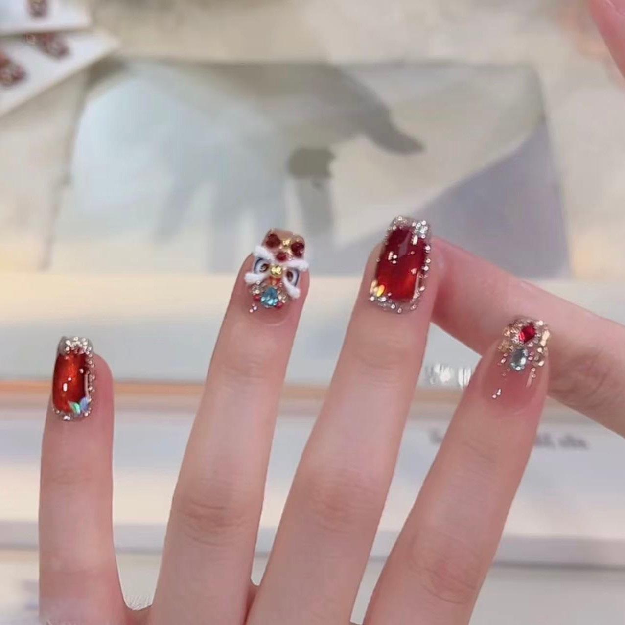 New Year Red Cat Eye Sparkle Nail Art Stickers with Whitening Effect