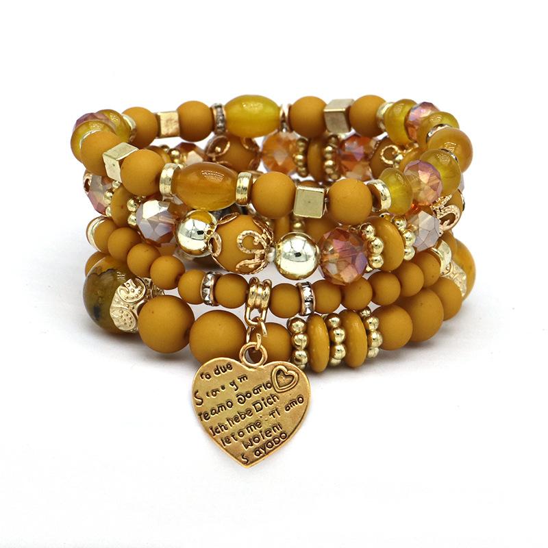 Bracelet Bohemian Ethnic Style Multi-Layer Bracelet Peach Heart Beaded Women'S Glazed Jewelry