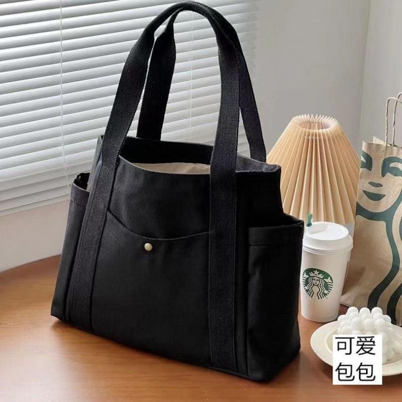 Canvas Tragetasche mit großem Fassungsvermögen, einfarbig mit Buchstaben, vielseitige Handtasche für Pendler, Arbeit, Studenten, Unterricht, Achseltasche für Damen, Einkaufstasche