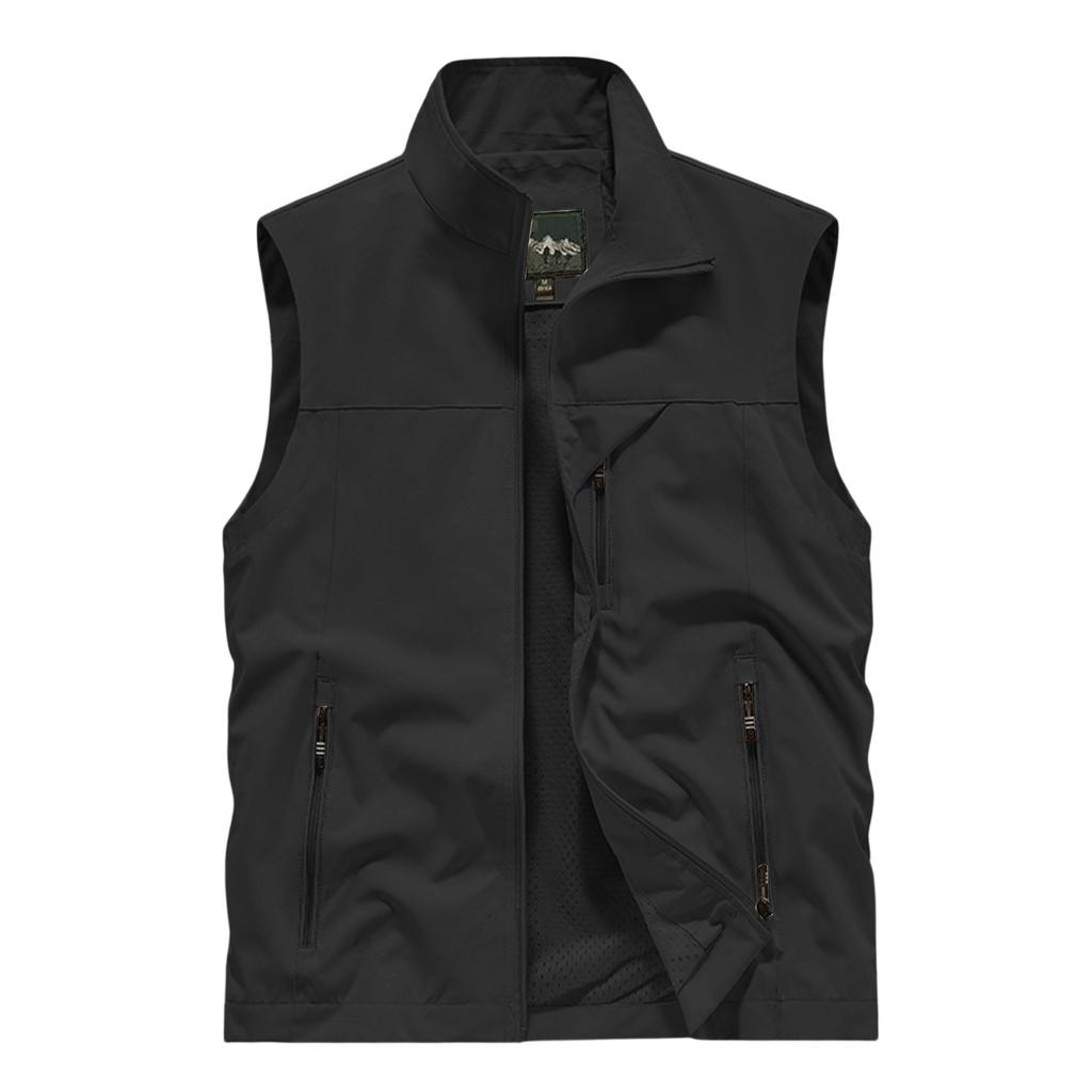 Men's Summer Multi-Functional Pocket Fishing And Hiking Vest: Lightweight Sleeveless Stand-Up Collar Jacket