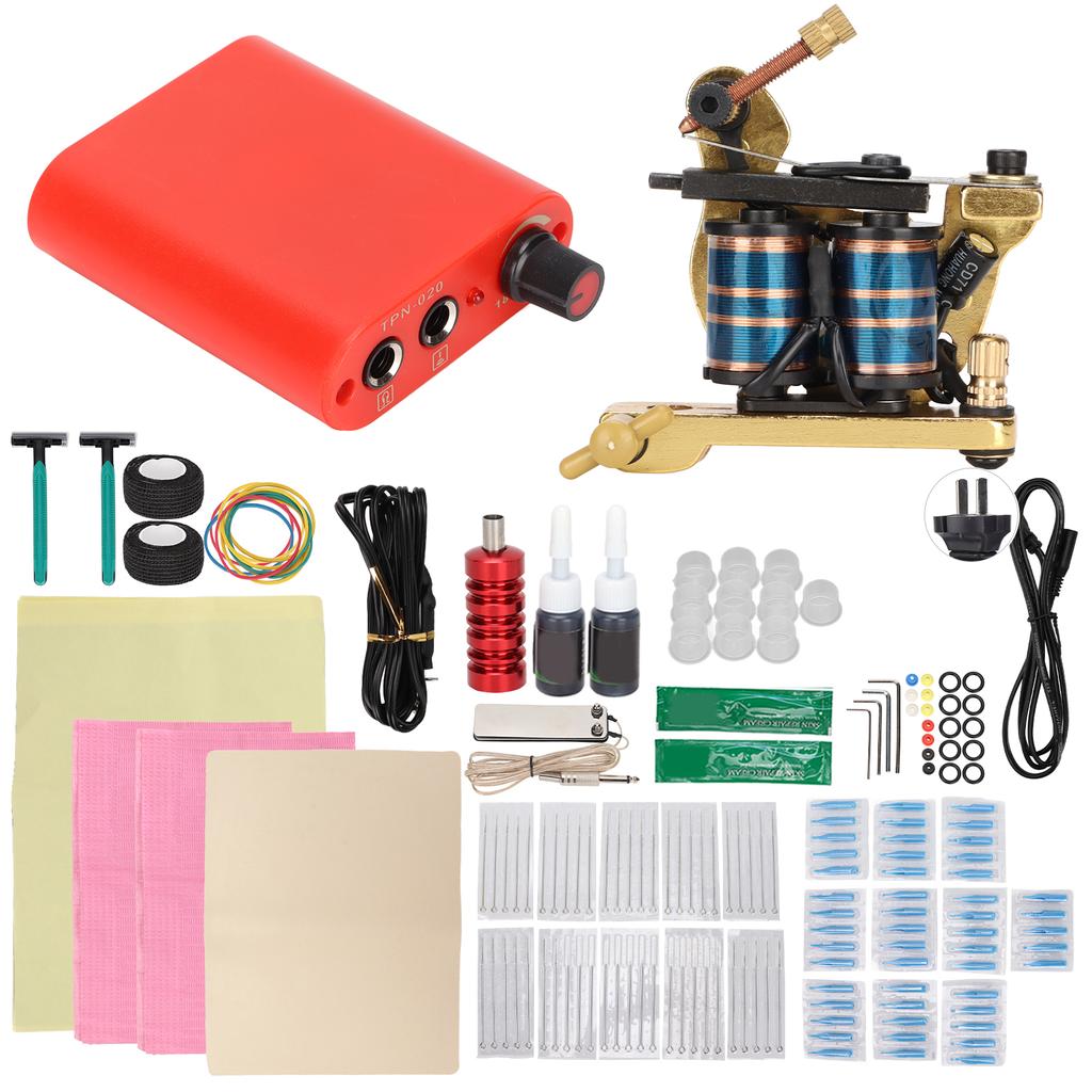 Complete Tattoo Kit Professional Complete Tattoo Coil Tattoo Machine Guns Inks Power Supply Foot
