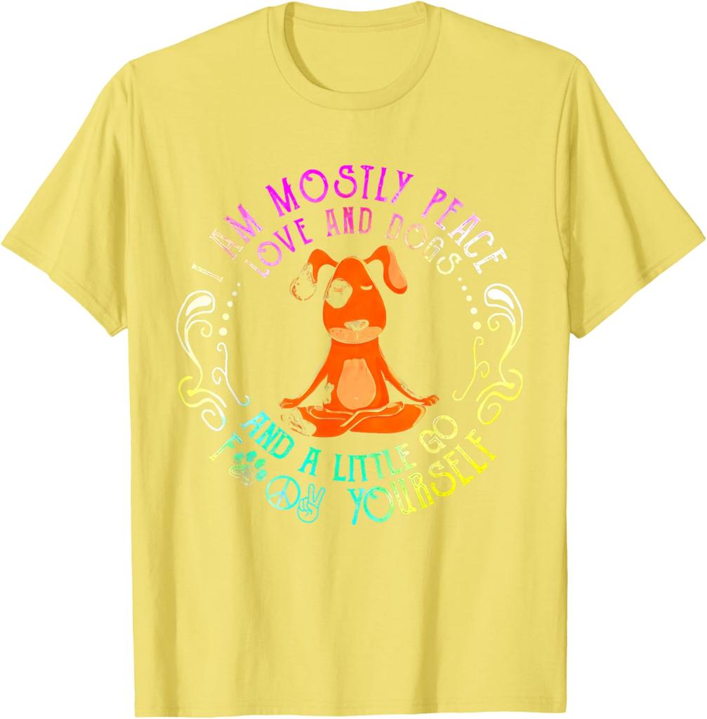 Peace Love Dogs Yoga Funny Graphic Tee Soft Cotton TShirt Casual Gift for Dog Lovers