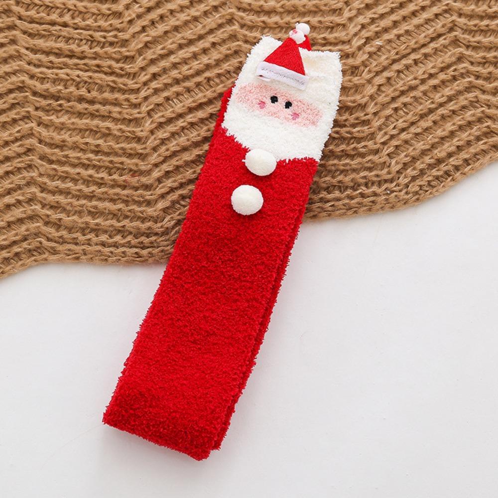 Coral Fleece Christmas Stockings Santa Claus Long Tube Socks Cartoon Hosiery  Children Stocking