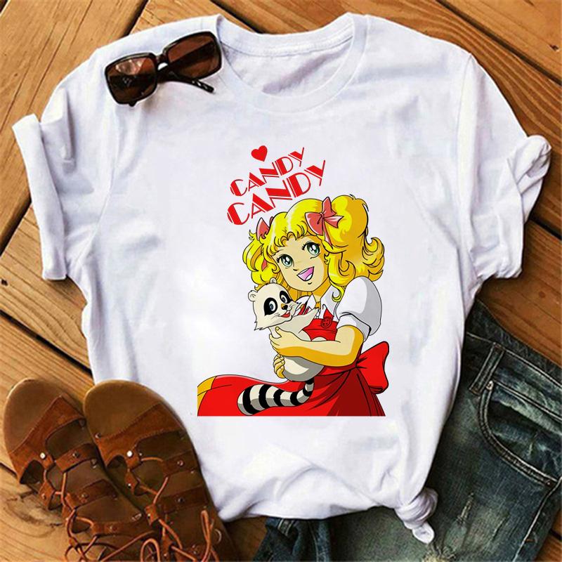 Anime Candy Candy T-shirt Clothes for Women Japanese Manga Short Sleeve Graphic Tee Y2k Kawaii Casual Tops Women's Sumer Clothes
