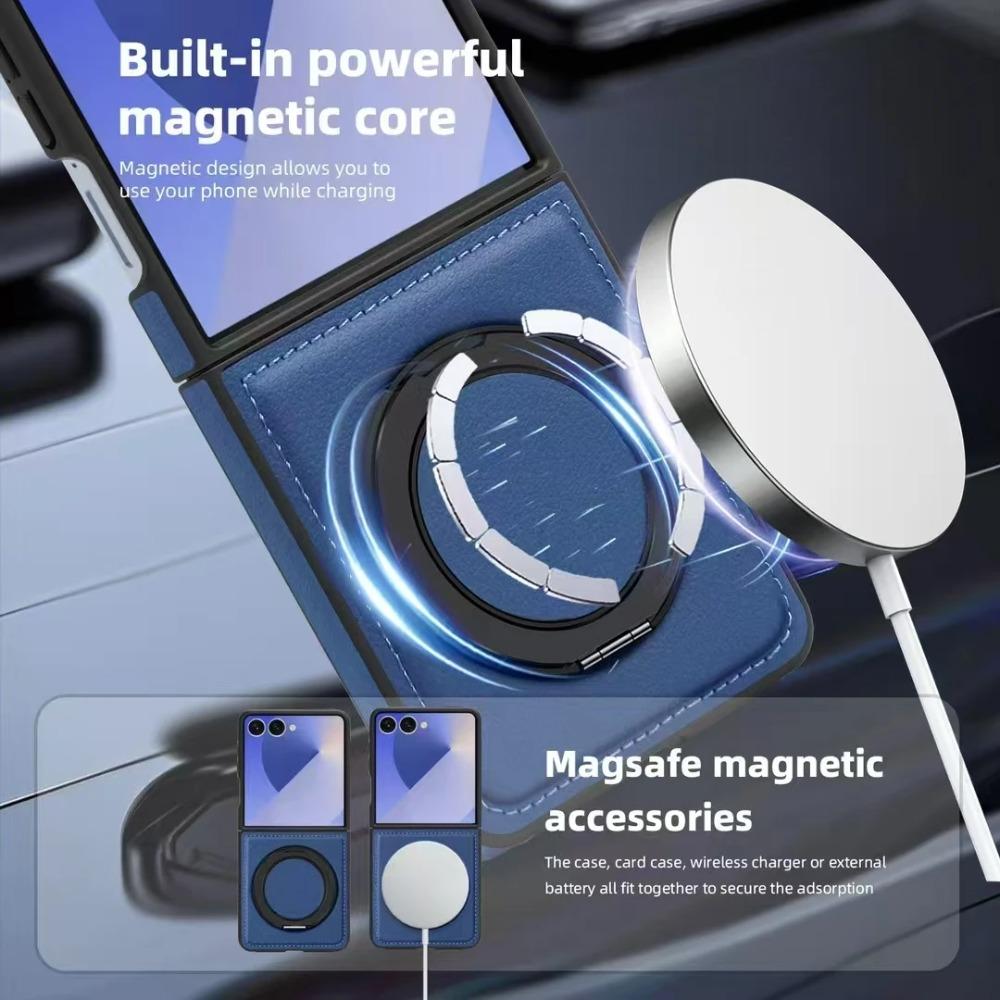 Vysoce kvalitní obchodní černý kožený stojánek na telefon pro Samsung Galaxy Z Flip 7 6 5 4 3 Magnetický držák Zadní ochranný kryt