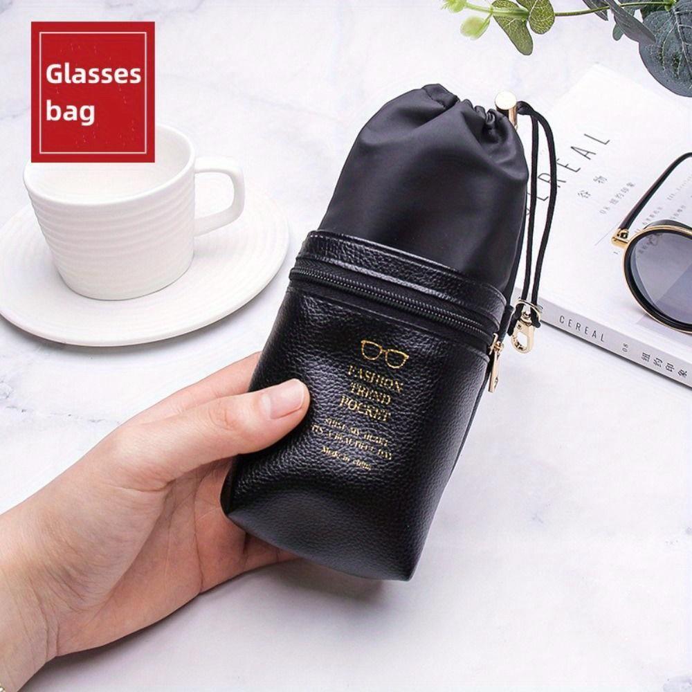1PC Double Layer Glasses Case Soft Leather Zipper Sunglasses Pouch Waterproof Drawstring Eyeglasses Storage Bag Eyewear Case