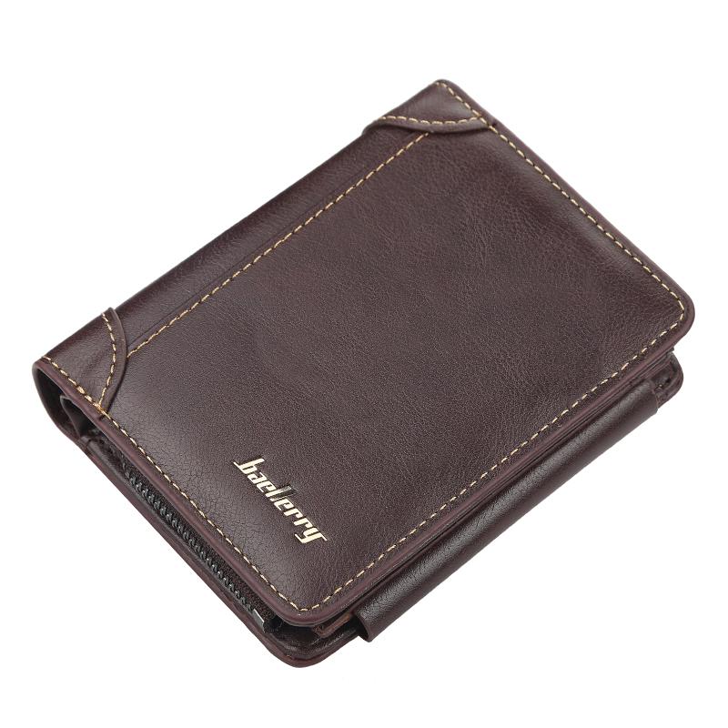 Men Pu Genuine Leather Short Wallet With Zipper Coin Pocket Vintage Big Capacity Male Short Money Purse Card Mount New