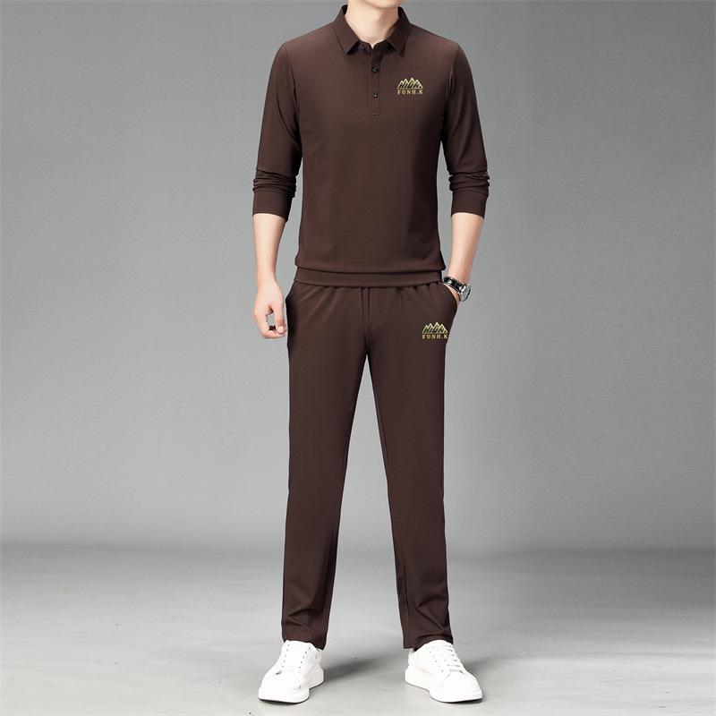 2025 Spring/Autumn Men's Lapel Long Sleeve Casual Soft Comfortable POLO Shirt Set