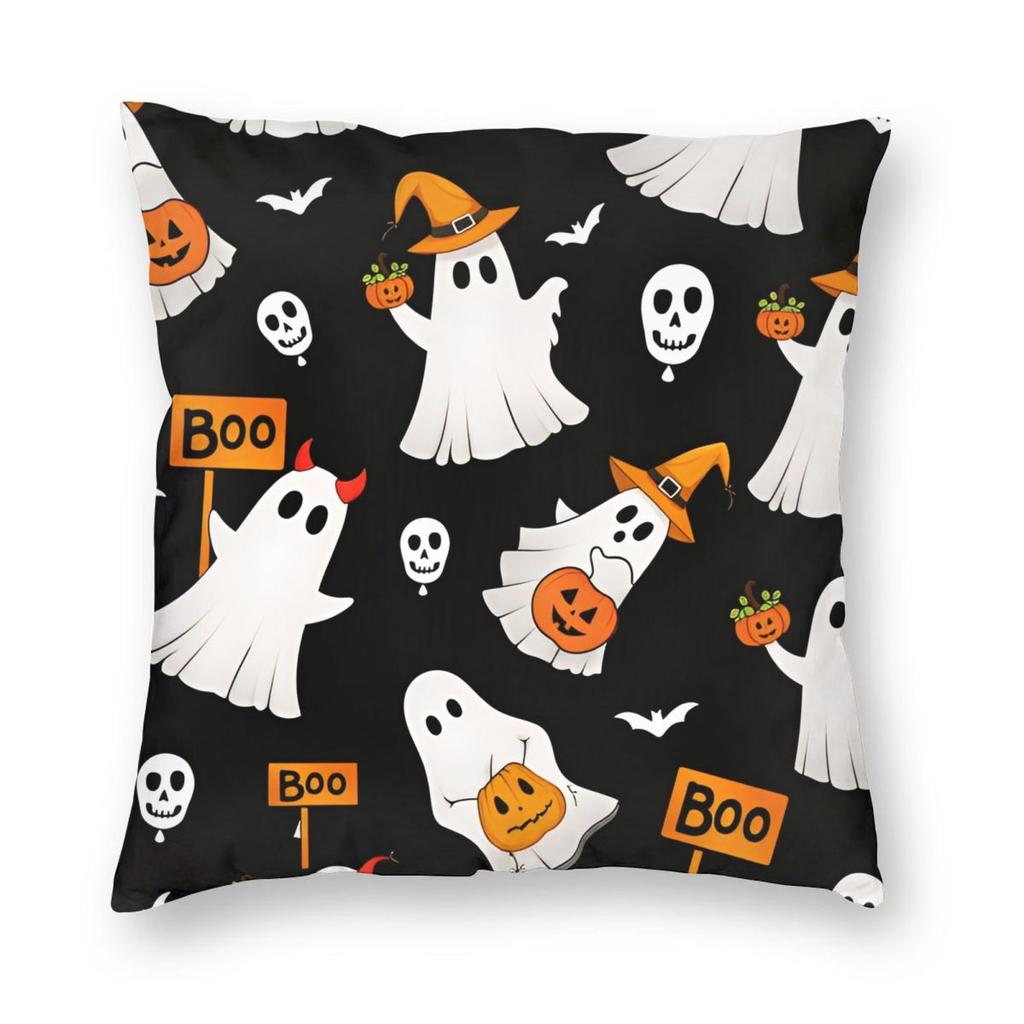Halloween Cute Ghost Pumpkin Pillowcase Printed Fabric Cushion Cover Gift Throw Pillow Case Cover Home Zipper Cm