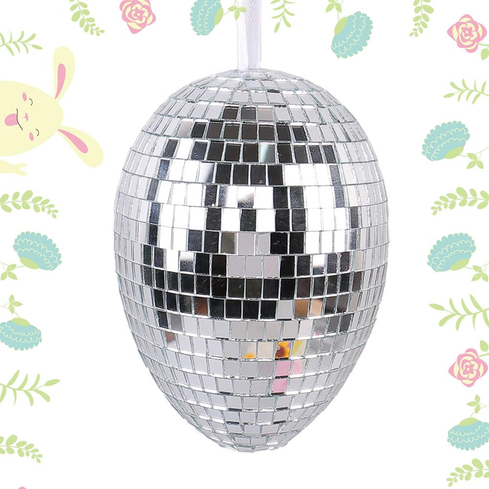 Silver Easter Egg Ornaments Hanging Ornament Set Diy Crochet Sunflower Easter Eggs Holiday Pendent Reflective Glass Disco Ball