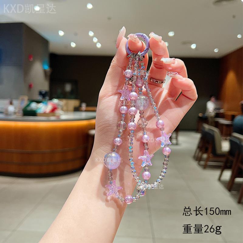 New Crystal Starfish Double-Layer Phone Chain Ins Style Crystal Pearl Beaded Short Phone Lanyard Women's Bag Pendant