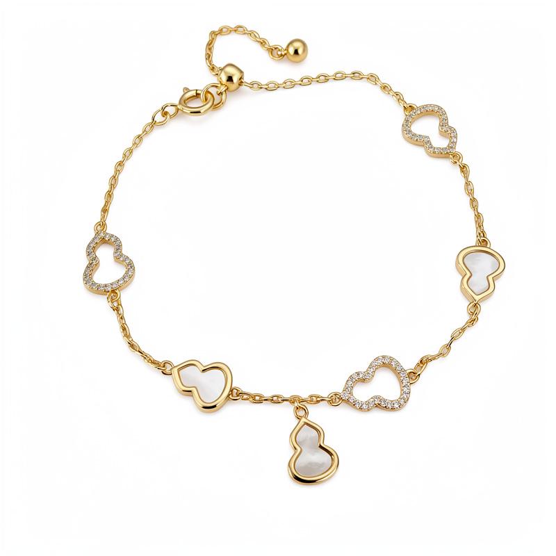 Gold-Plated Gourd Bracelet with Zircon & Mother-of-Pearl - Chic Chinese Retro Hand Jewelry
