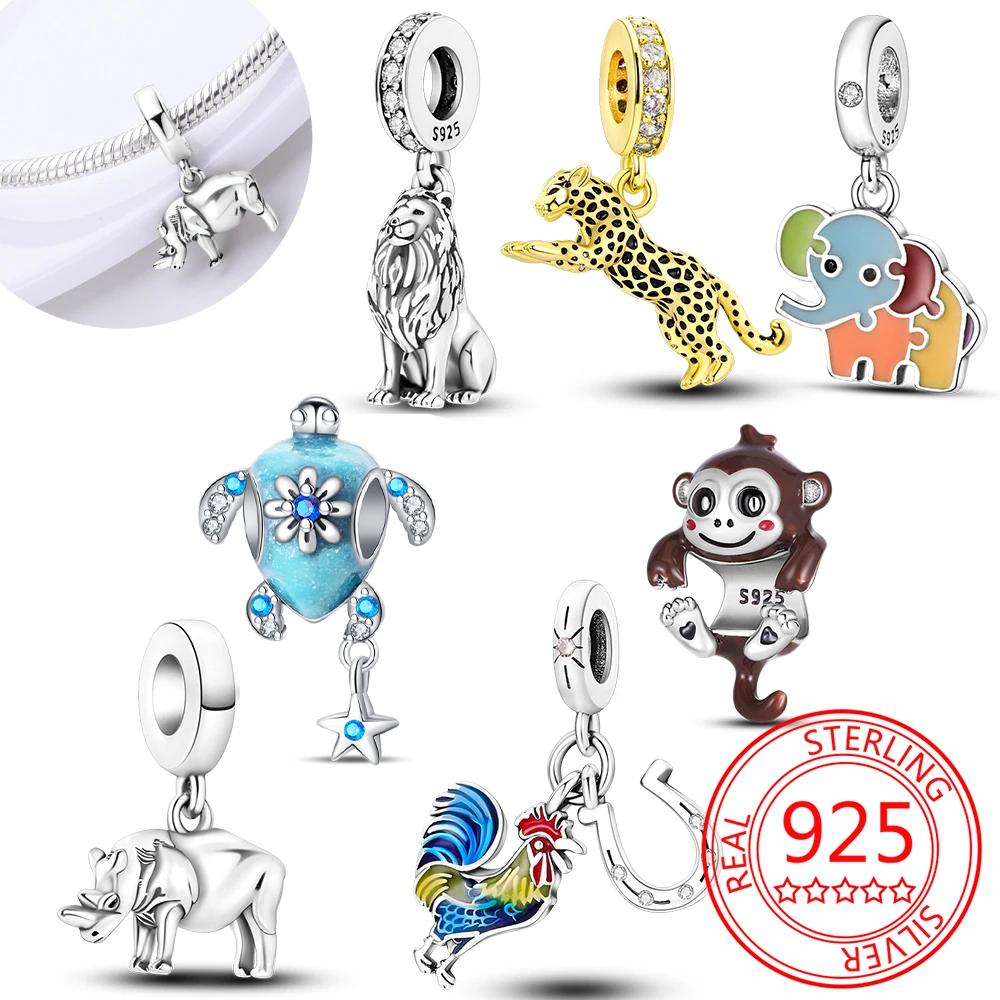 925 Silver Lion Rhino Charm Pendant Beads Fit Charms Silver 925 Bracelet for Women Jewelry Making Gift