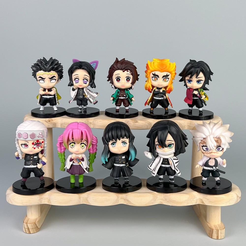 10pcs/set Anime Kamado Tanjirou Q Version Tomioka Giyuu Kyoujurou Sitting Model Muichirou Kanroji Figure Toy