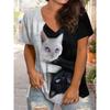 Camisetas Lindas de Gatito de Verano Gato Estampado 3D Top Casual para Mujer Camiseta de Manga Corta con Cuello en V Y2k Harajuku Camisetas Ropa de Calle Femenina