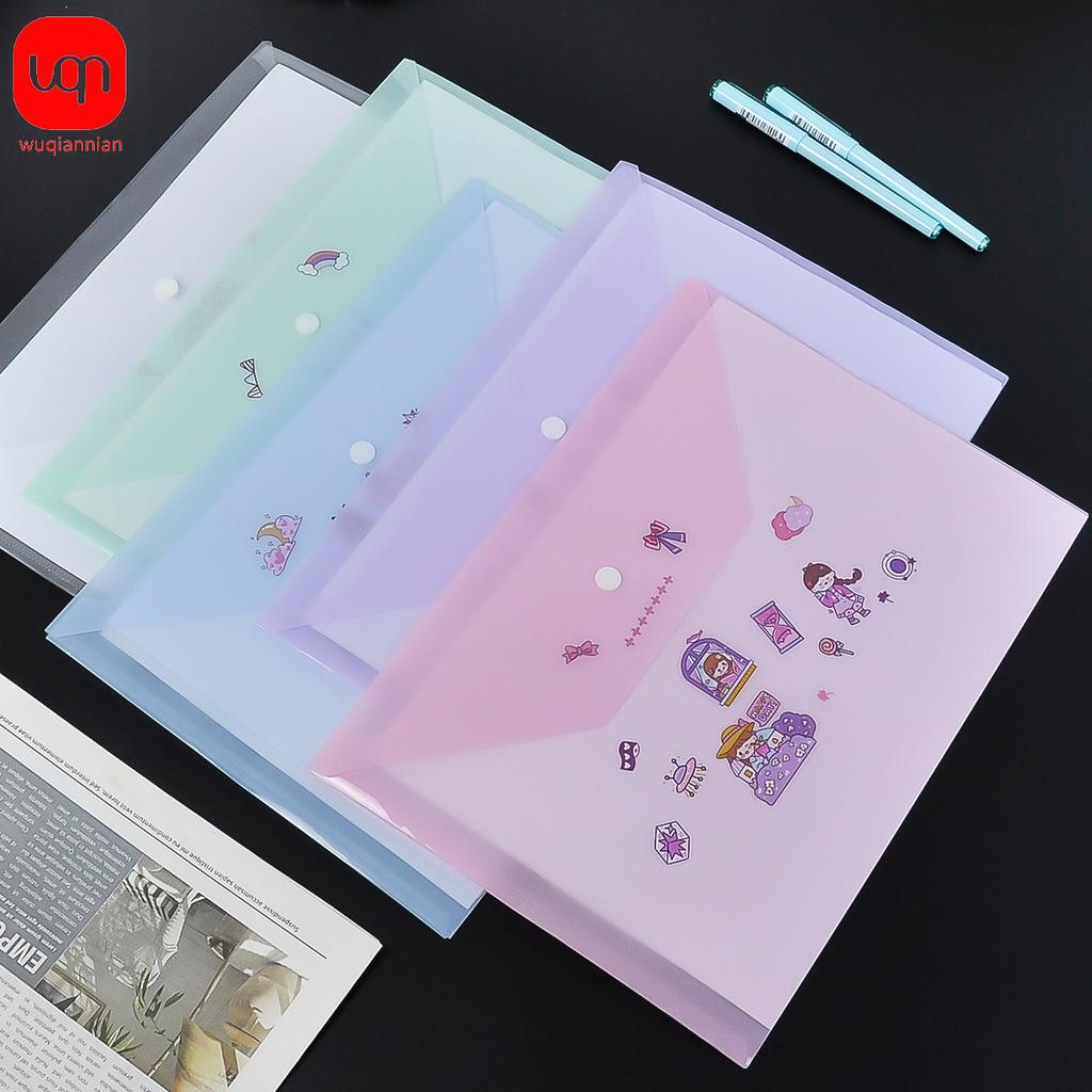 WQN-5PCS PP Plastic Envelope Clear Reusable Plastic Envelope Waterproof Folder with Button A4 Size For School Office Supplies