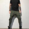 Elastic Waistline Strap Tassel Multi Pockets Cargo Pants Male Solid Color Mid-rise