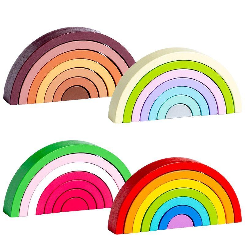 Rainbow Matching Game Montessori Wood Wooden Kids Educational Sensory Toys for Children Baby Young Girls 3 Years Learning Colors