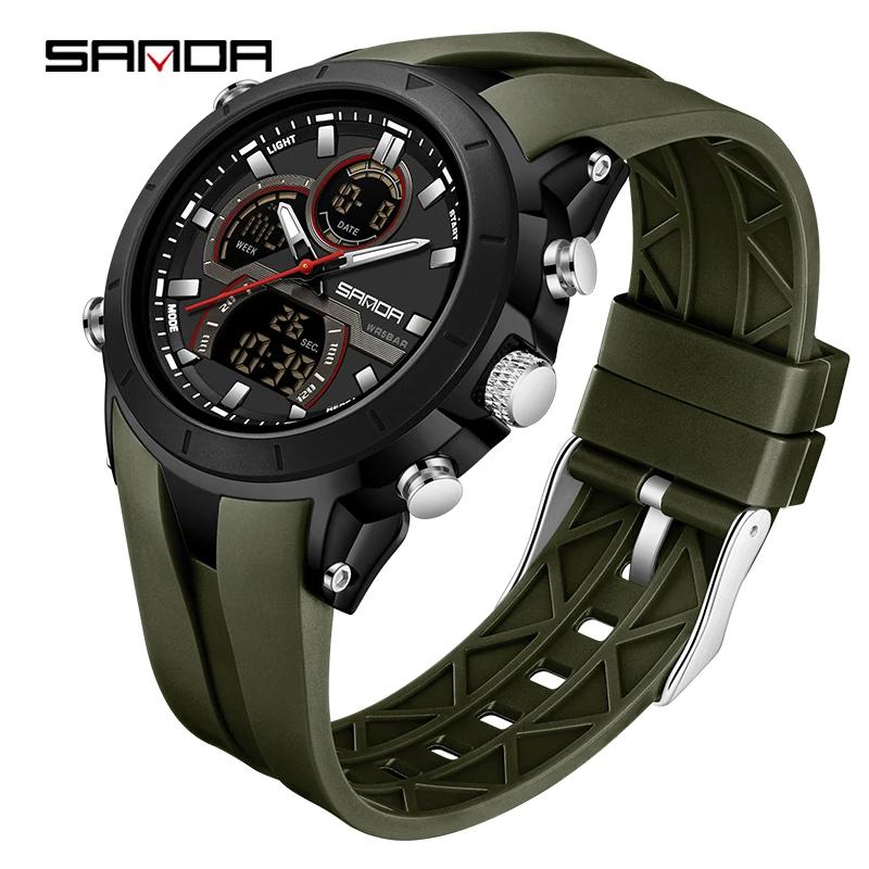 SANDA G Style Men Sport Watch Luxury Waterproof Chronograph Quartz Wristwatches LED Analog Digital Date Week Multifunction Clock