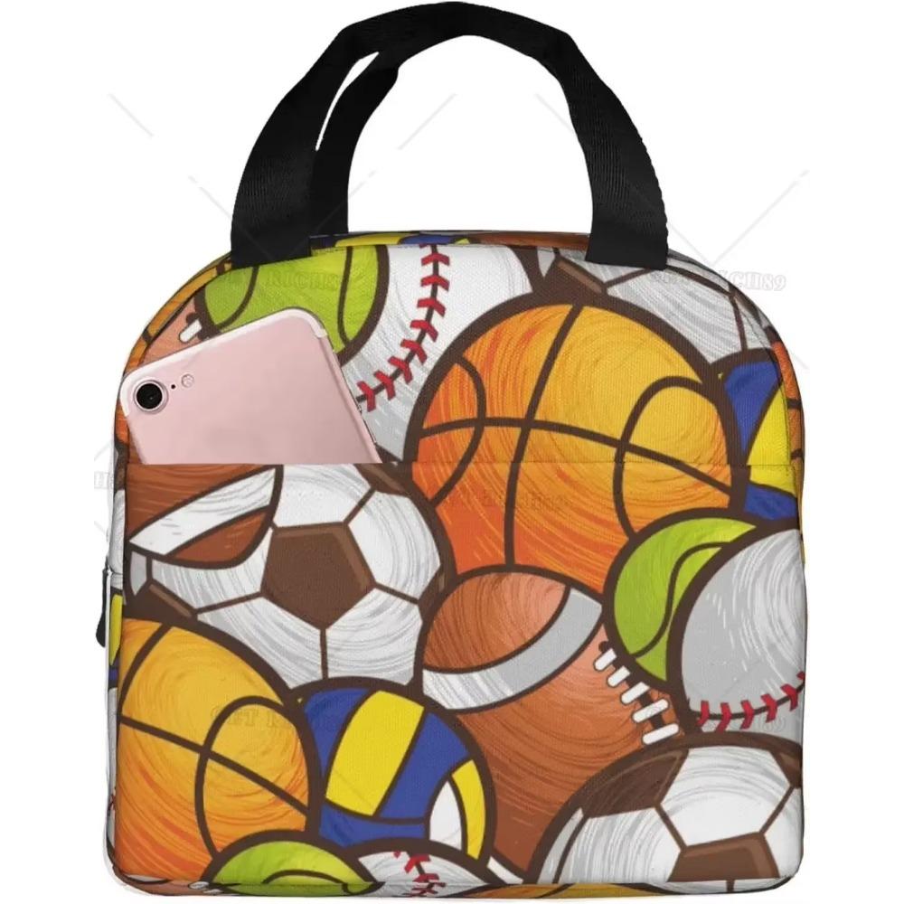 Balls Basketball Lunch Bag Insulated Reusable Sport Theme Lunch Bag for Boys Girls, Portable Lunch Box Cooler Container Tote Bag