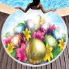 Cartoon Easter Egg Round Beach Towel with Tassels Roundie Yoga Meditation Mat Picnic Rug, Sand Proof Absorbent Circle Swim Towel