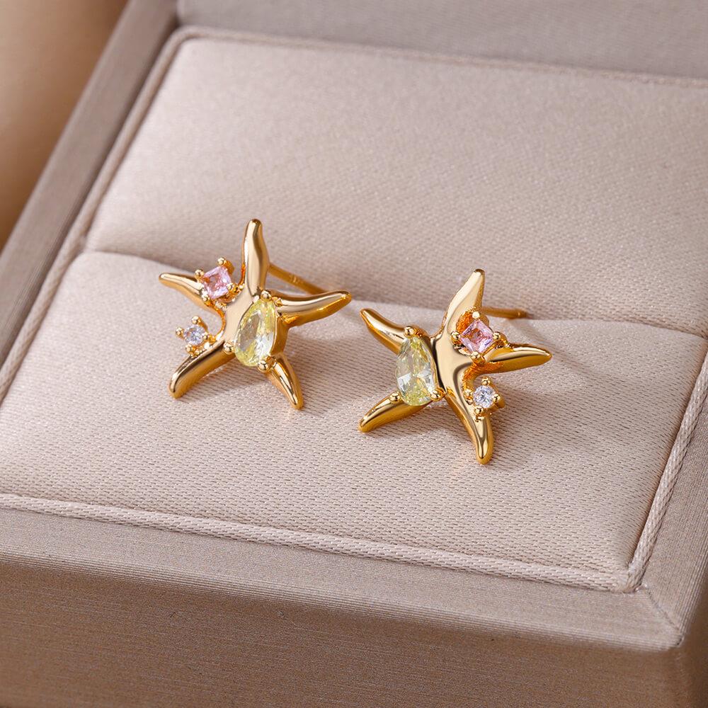 

Star Starfish Stud Earrings For Women Statement Femme Christmas Jewelry Gift золотий