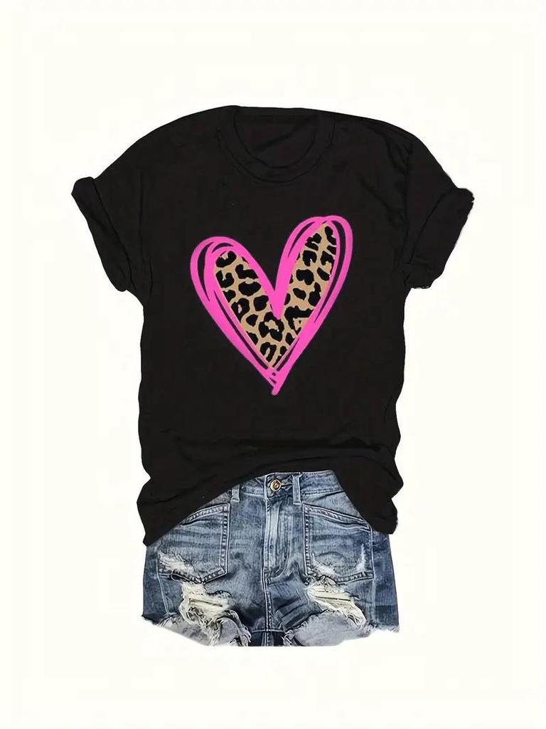 Valentinstag Herz Rundhals Damen Kurzarm Oberteil - Kostenloser Versand