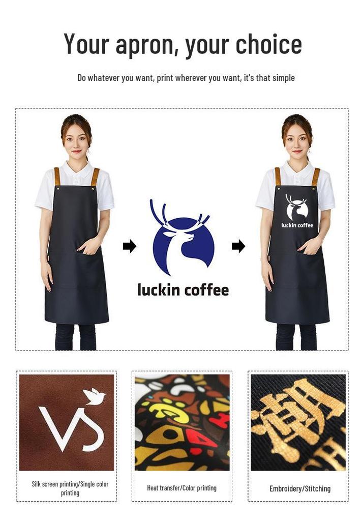 Custom Logo Waterproof Canvas Waist Apron for Manicure, Coffee Bar, Catering