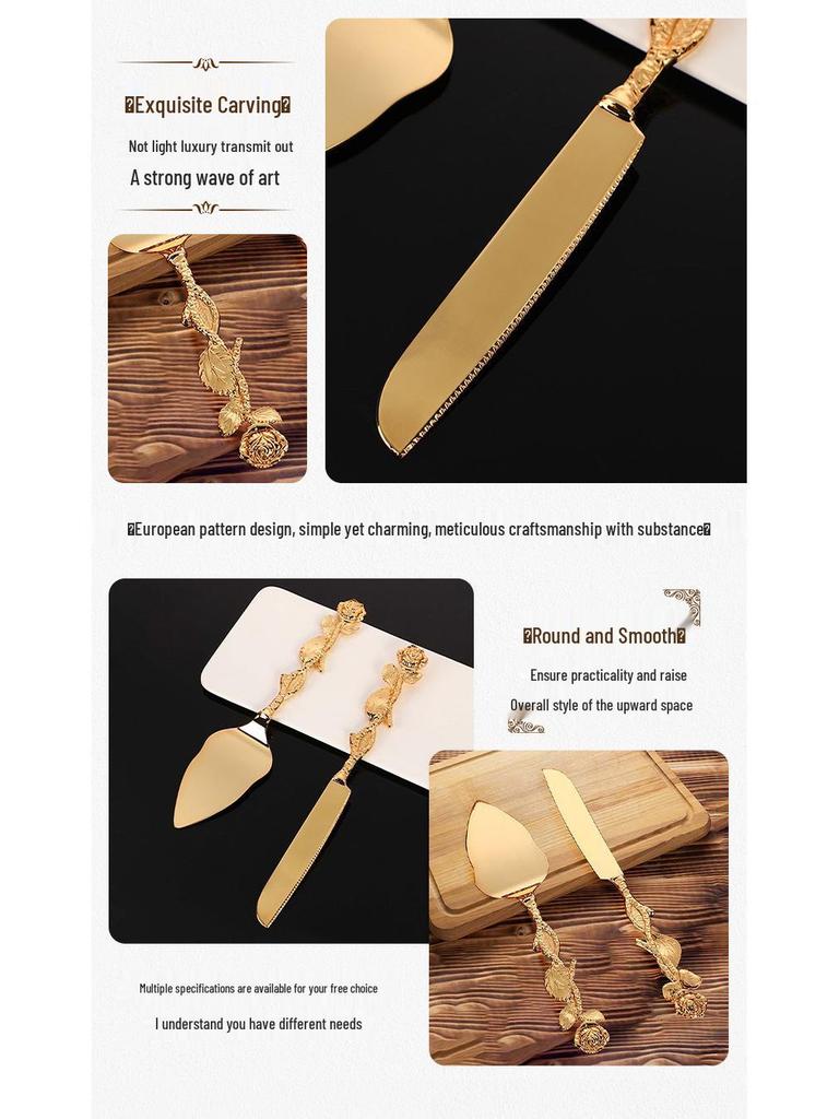 Exquisite Rose Metal Cake Knife & Spatula Set - Western Wedding Tableware