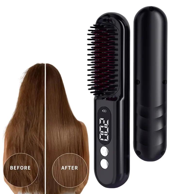 Other Makeup Tool Portable Hair Straightening Styling Comb Wireless Electric Hair Comb Wireless Mini Negative Ion Curling Comb