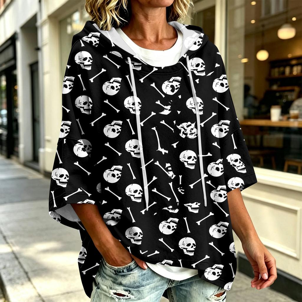 Women's Halloween Print Hoodie Loose Fit Casual Pullover