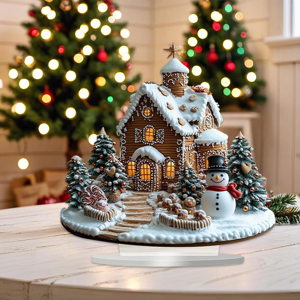Snow House Acrylic Flat Waterproof Signboard,Study, Living Room,Office,Exquisite Design,Desktop Ornament,Christmas Decoration