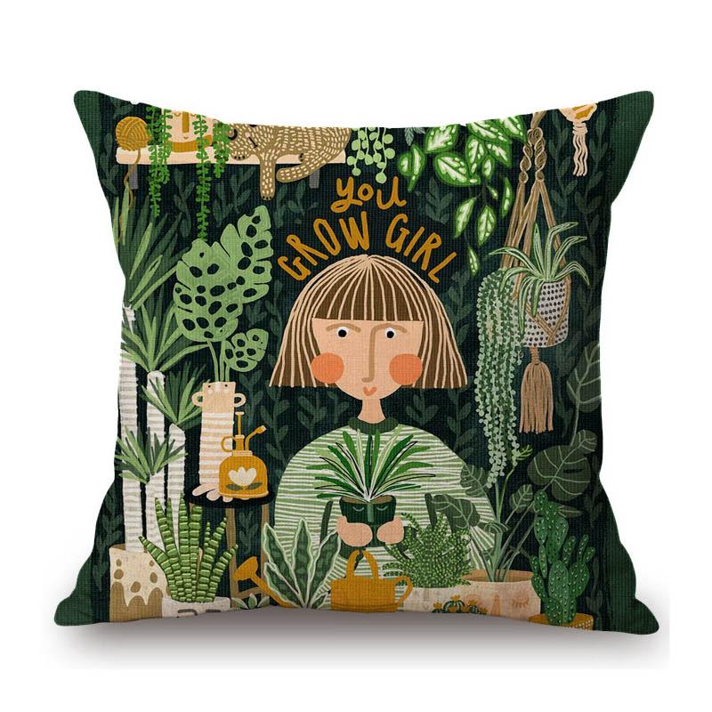 Botanical Tropical Plant Leaf Modern Art Cactus Home Decoration Sofa Throw Pillow Case Cotton Linen Chair Cushion Cover Case