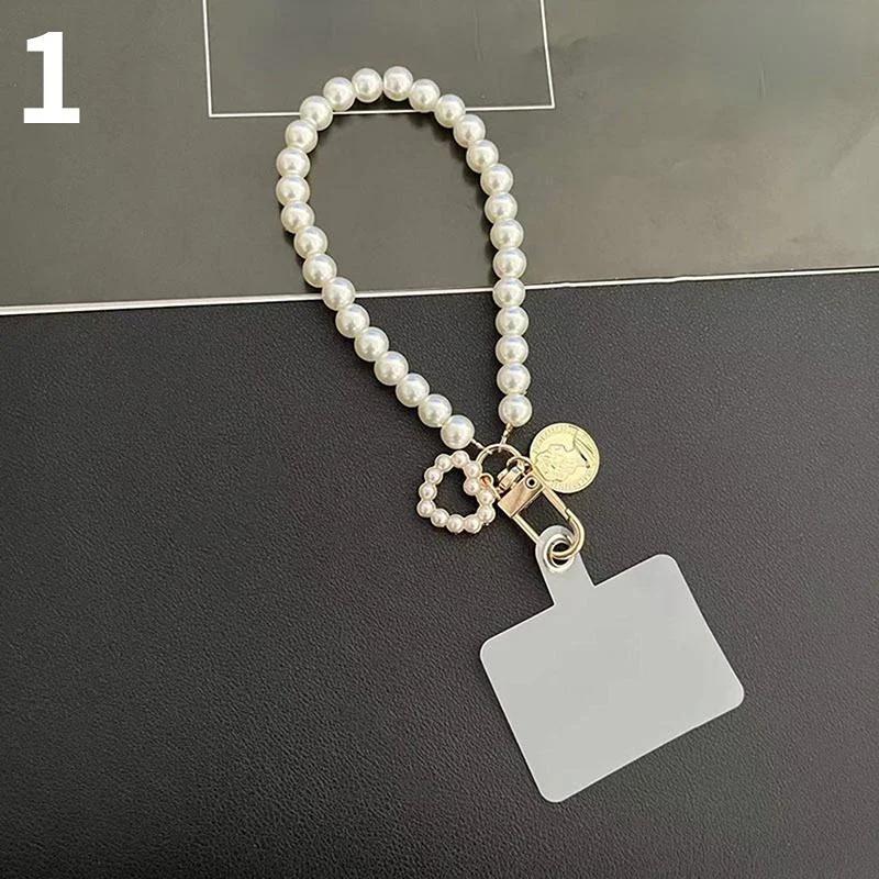 

1PCS Mobile Phone Lanyard Short Portable Chain Belt Clip Creative Pearl Beaded Pendant Black