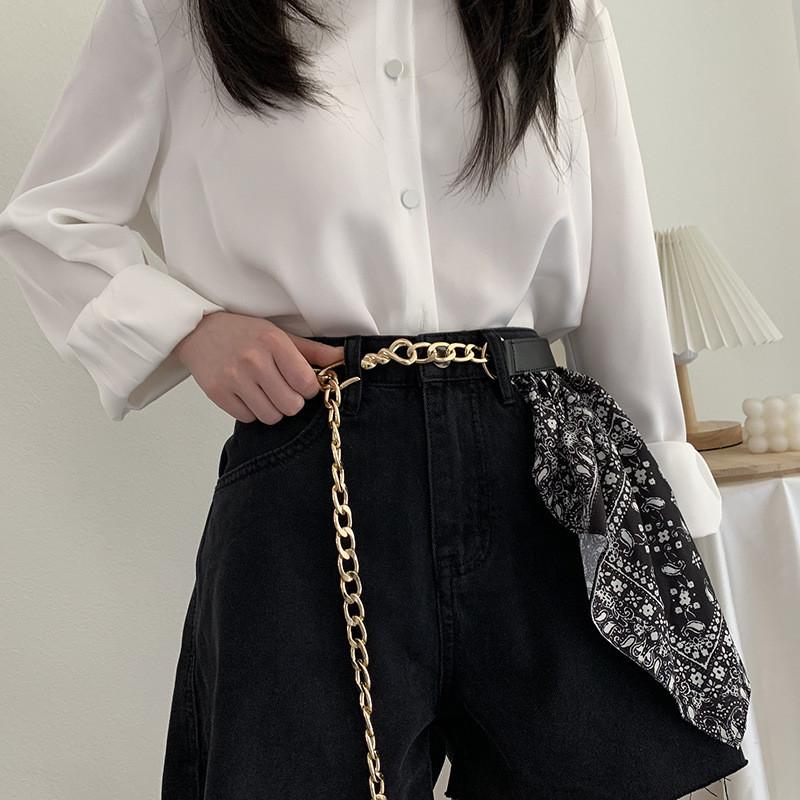 Modern And Stylish Silk Scarf Belt For Women Featuring Metallic Hook And Trendy Design