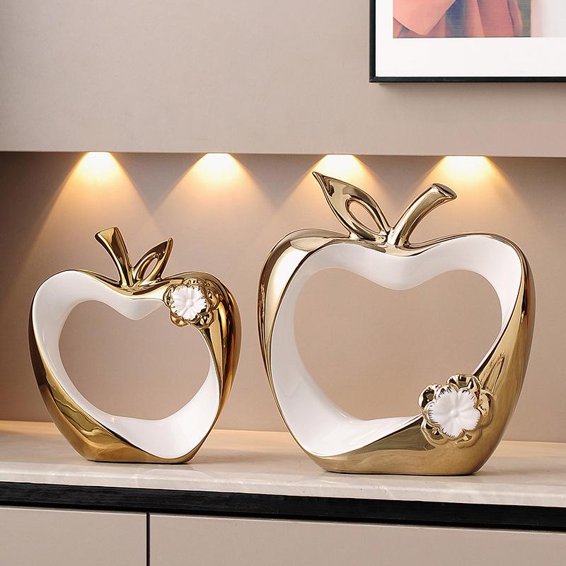 Golden Hollow Apple Miniatures Sculptures Ceramic Handicrafts Figurines Decoration Crafts Office Home Decoration Accessories