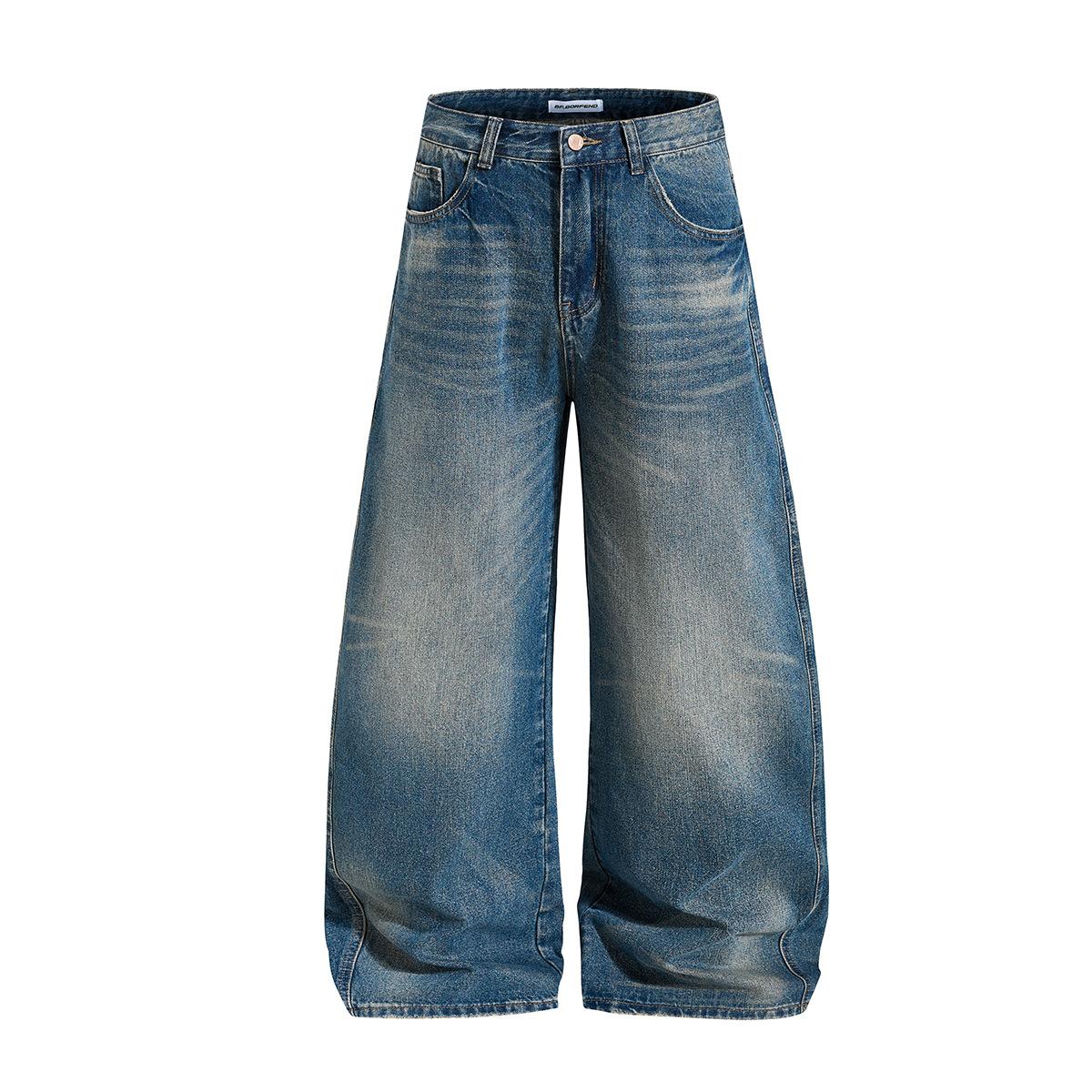 American scimitar pants retro embroidered jeans loose personality fashionable wide-leg pants men S