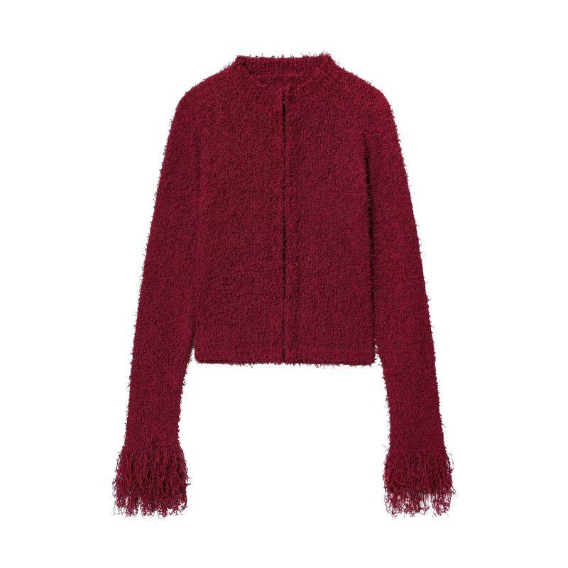 Autumn and Winter New Arrivals Women's Clothing Zr European and American Style Fashion Slim Fit Tassel Round Neck Long Sleeve Knitted Jacket 0021103