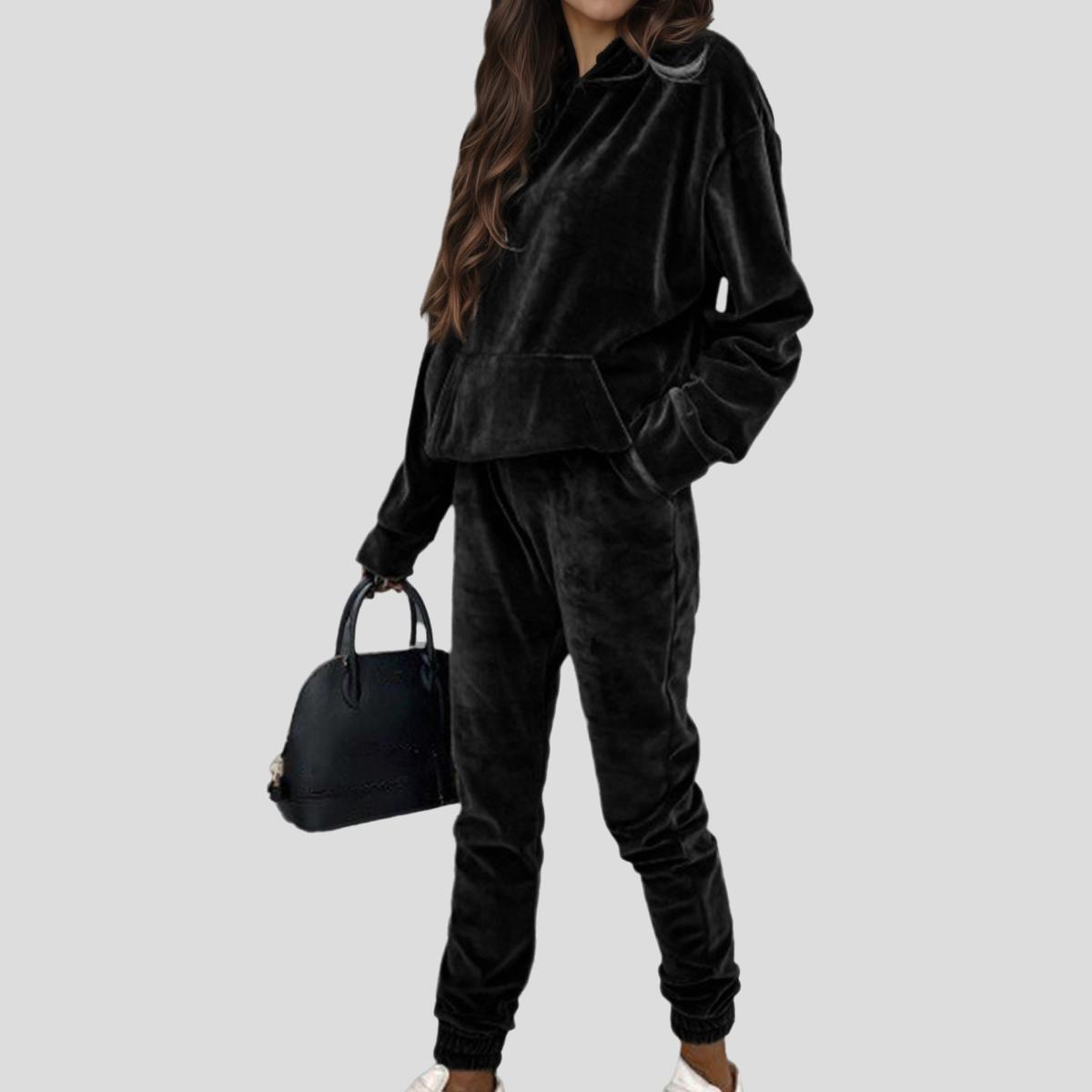 2pcs Sweatshirt Set Women s Velvet Sweatshirt Sweatpants Two-Piece Set Velvet Casual Sports Sweatshirt Set S чёрный