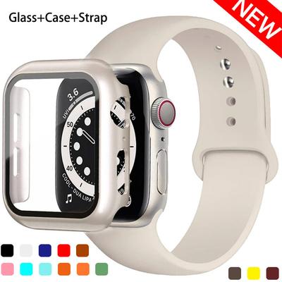 Szkło + obudowa + pasek do paska do Apple Watch 44/40/45/41/38/42/44 mm silikonowy pasek do zegarka bransoletka iWatch seria 3 4 5 6 se 78 pasek