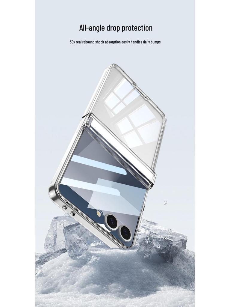 Samsung Z Flip7 Transparent Magnetic Hinge Phone Case with Full Coverage Airbag Protection