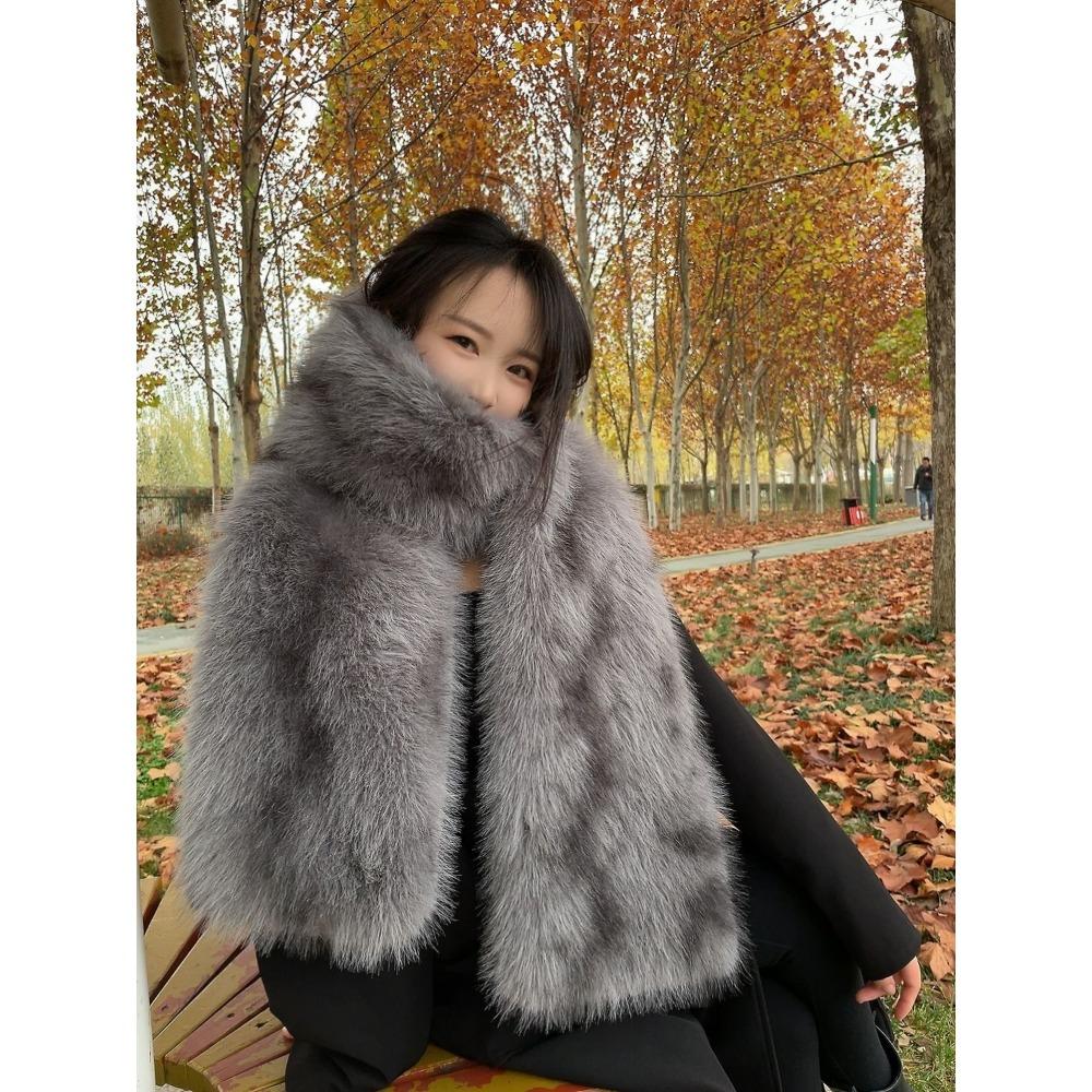 Ny Vinter Retro High-end Atmosfære Imitert Revepels Pels Pels Skjerf Dame Vinter Tykt Varmt Skjerf