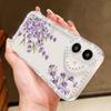 Floral Pattern Clear Shockproof Phone Case For iPhone 16E 16 Pro Max 15 Pro 14 13 12 11 Diamond Frame Anti-Fall Soft Silicone Bumper Cover