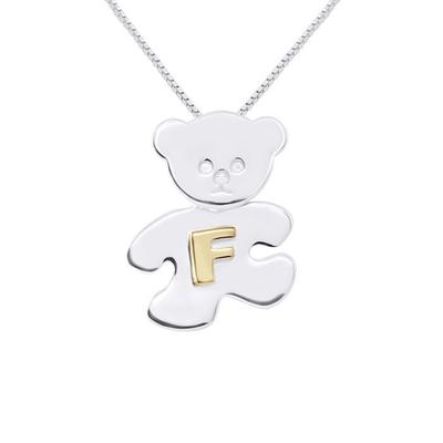 Children's Pendant - LÉA &; ARTHUR - OURSON - 925 Rhodium Silver - Letter F Yellow Gold Plated