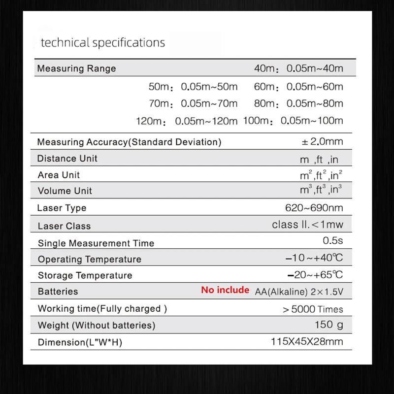 ARTBULL Infrared Laser Rangefinder 50m 100m Digital Laser Distance Meter Tape Measure