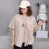 DIMANAF 2025 Summer T-shirt Women Printing Buttons Asymmetrical Short Sleeve Loose