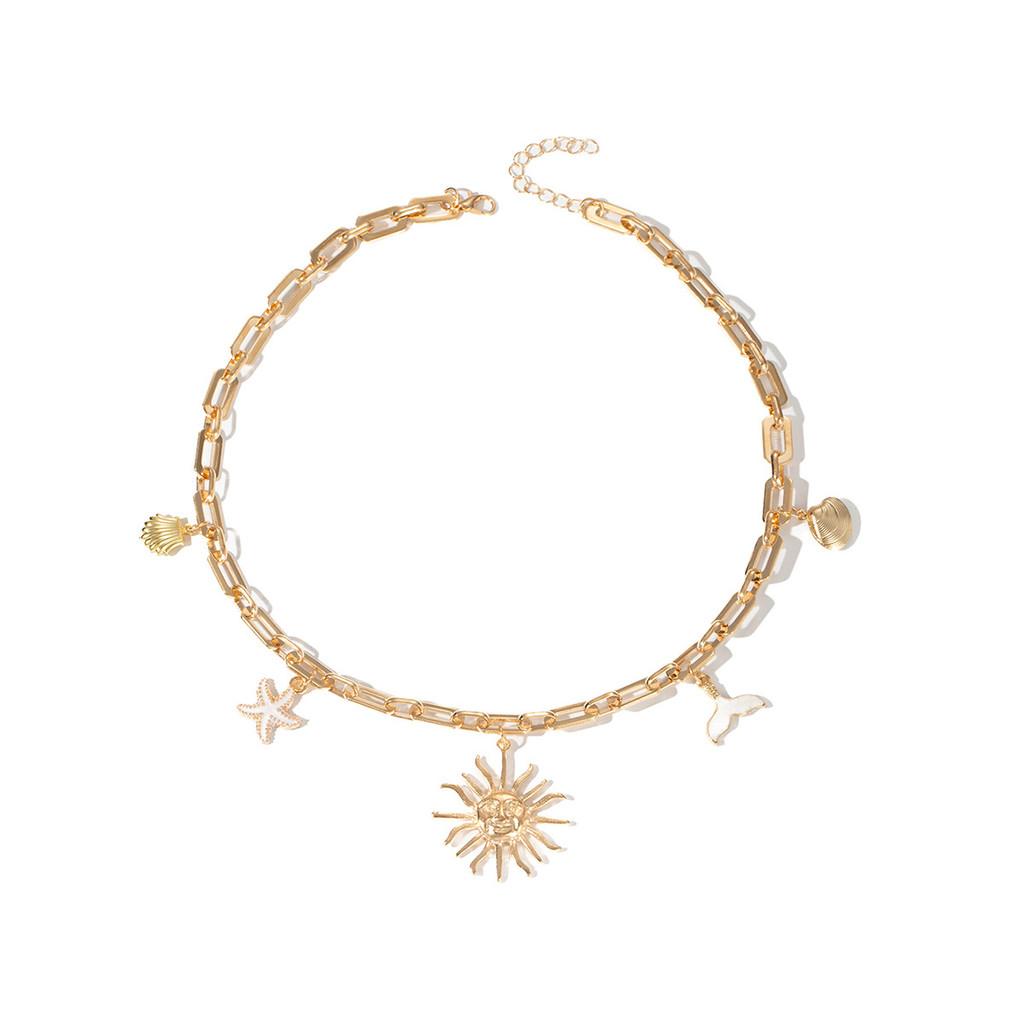 Retro Style Sea Star Pendant Necklace With Shell And Sun For Women