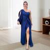 Abito da Sera da Donna Monospalla Manica Singola Aperta Orlo con Spacco Colore Solido Vita Slim Decor Nodo Plissettato Colore Solido Abito Lungo Maxi da Ballo Cocktail Party
